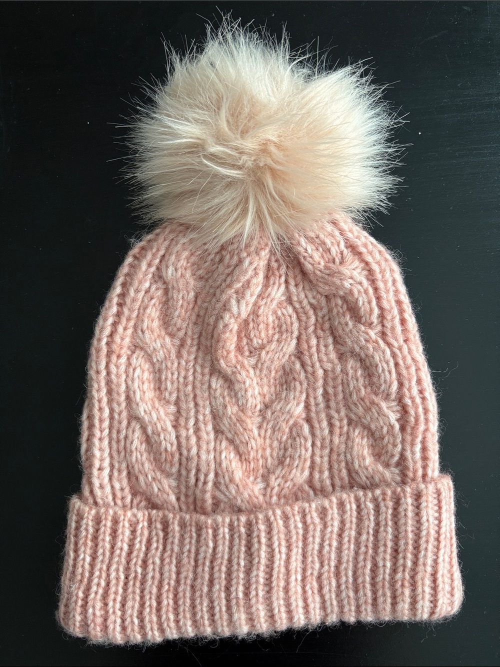LOFT Pom Cable Knit Beanie in Blush